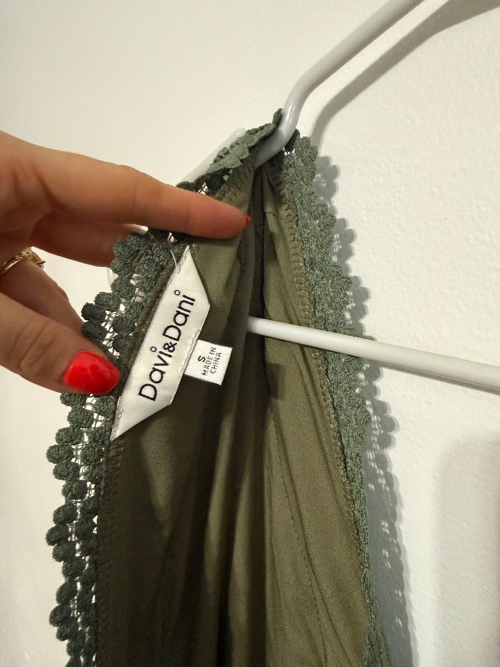 Davi & Dani Sage Green Dress Sleeveless Olive Green Maxi Dress with Lace Trim - Picture 10 of 10
